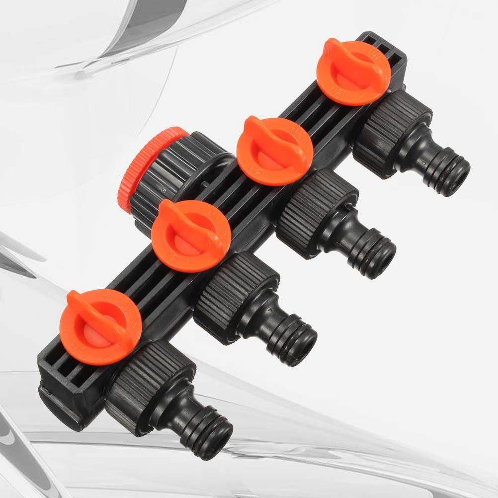 Garden Hose Quick Connector 4 Outlets Plastic Water Pipes Connector for Garden (Black and Jacinth)