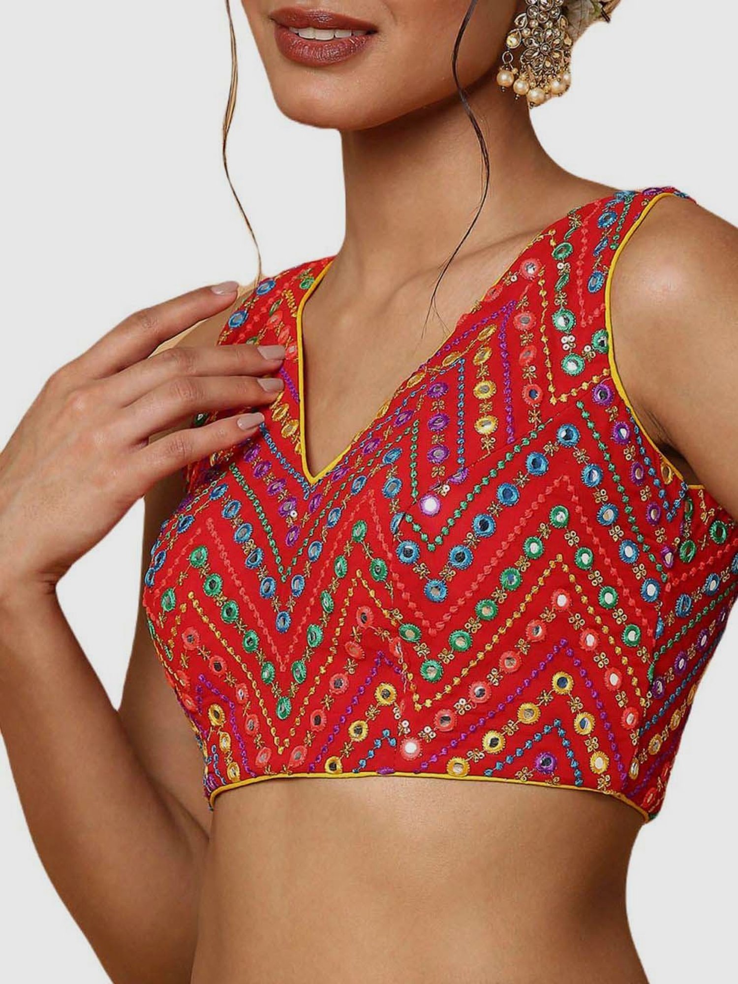 Salwar Studio Red Embroidered Readymade Blouse