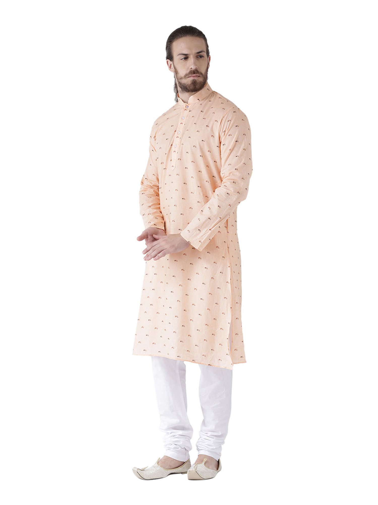 Deyann Peach Printed Linen Kurta Set