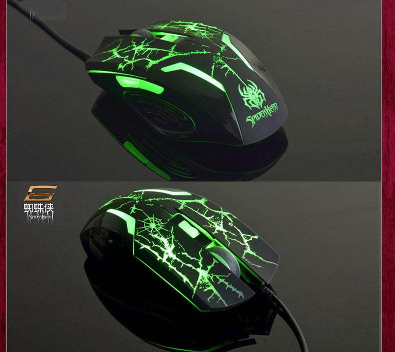 Ajazz 8D 2400DPI The Spider Hero 6 Green Led 6 Buttons Optical Usb Gaming Mouse