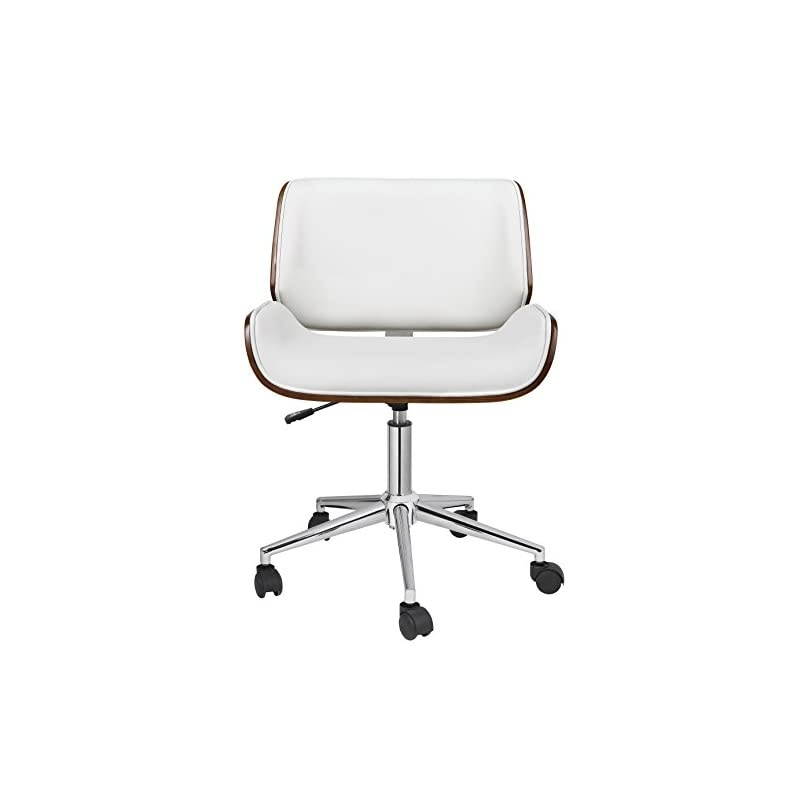 Dove Office Chairs in Mid-Century Modern Design with Leather Upholstery, Wooden Accents, Stainless Steel Legs, Roller Wheels & Adjustable Height, White
