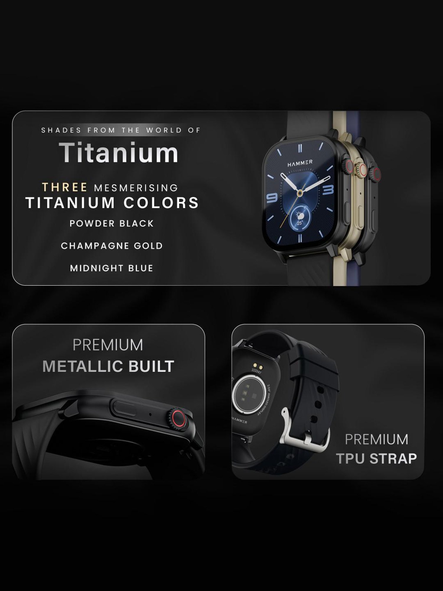 Hammer Arctic BT Calling Smartwatch with 2.04 inch SUPER AMOLED  Display (Powder Black)