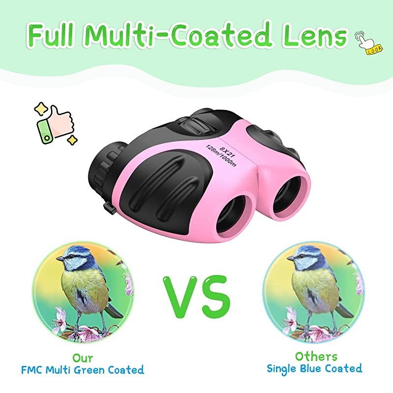Binoculars for Kids Outdoor Toys for 312 Years Old Kids 8X21 High Resolution Compact Waterproof Bird Watching Foldable Binocular Perfect for TravelCampingHikingBirthday XmasPink