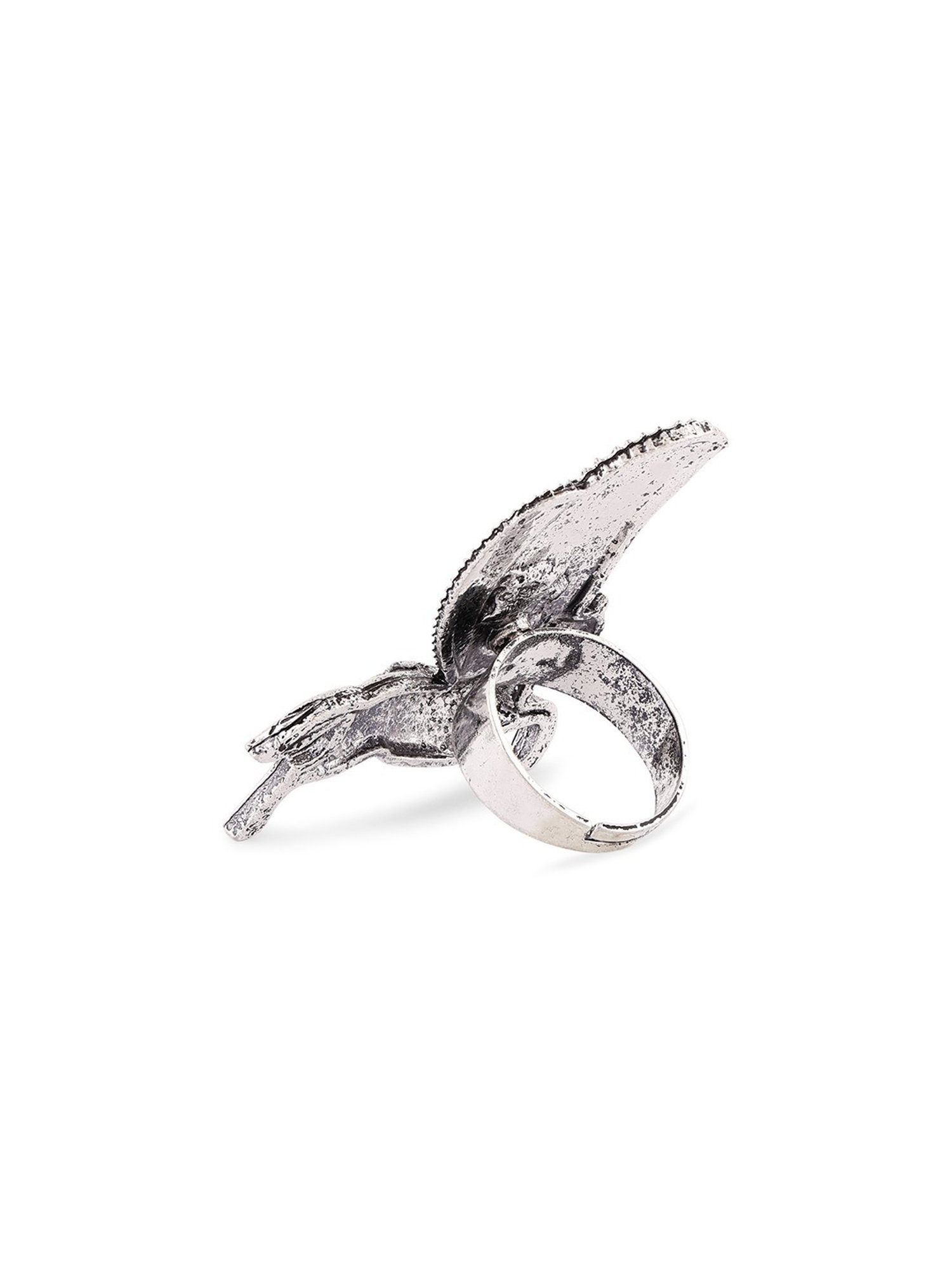 Zaveri Pearls Silver Tone Flying Horse Antique Oxidized Adjustable Finger Ring-ZPFK16648