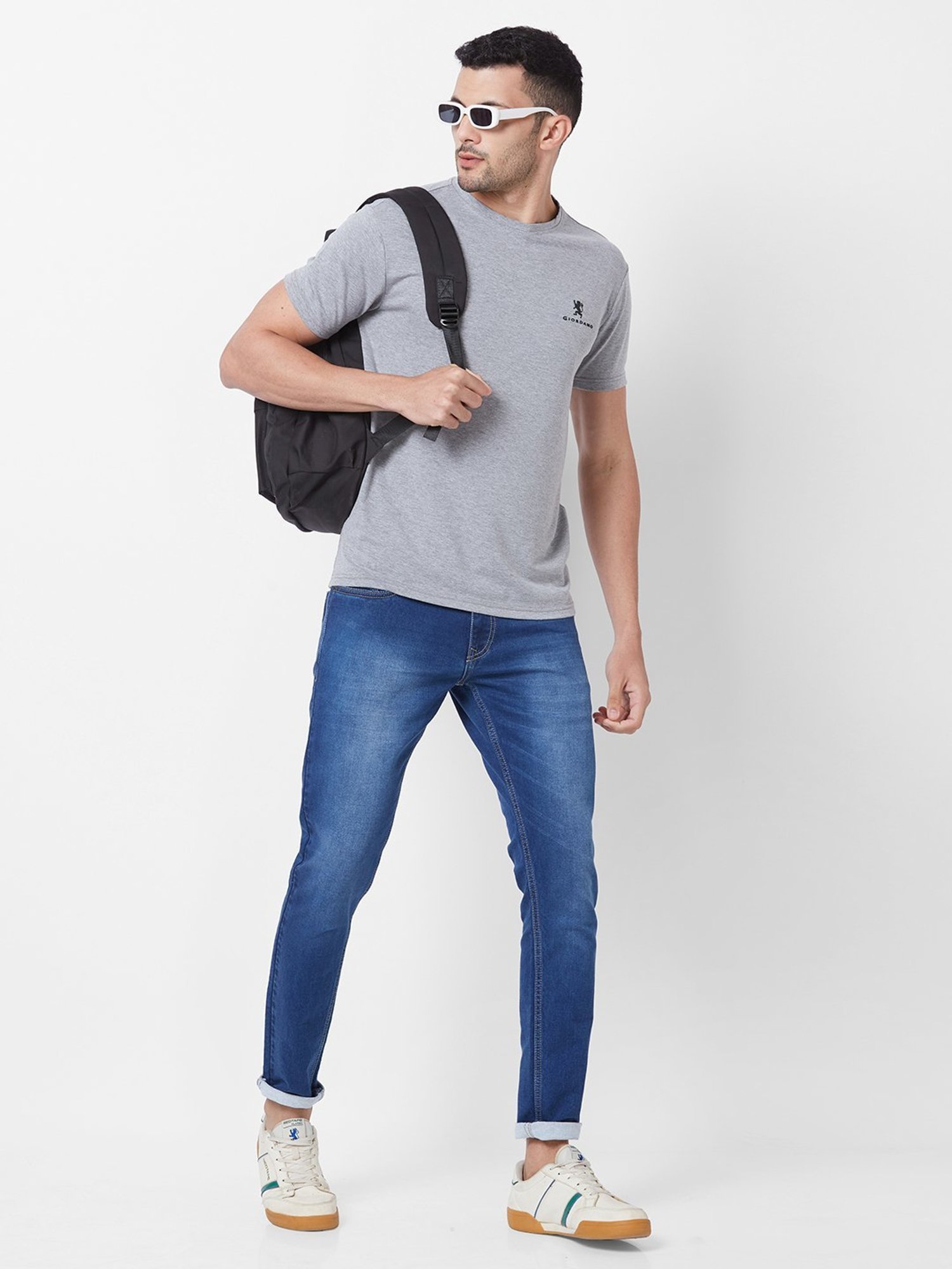 Giordano Grey Melange Cotton Slim Fit T-Shirt