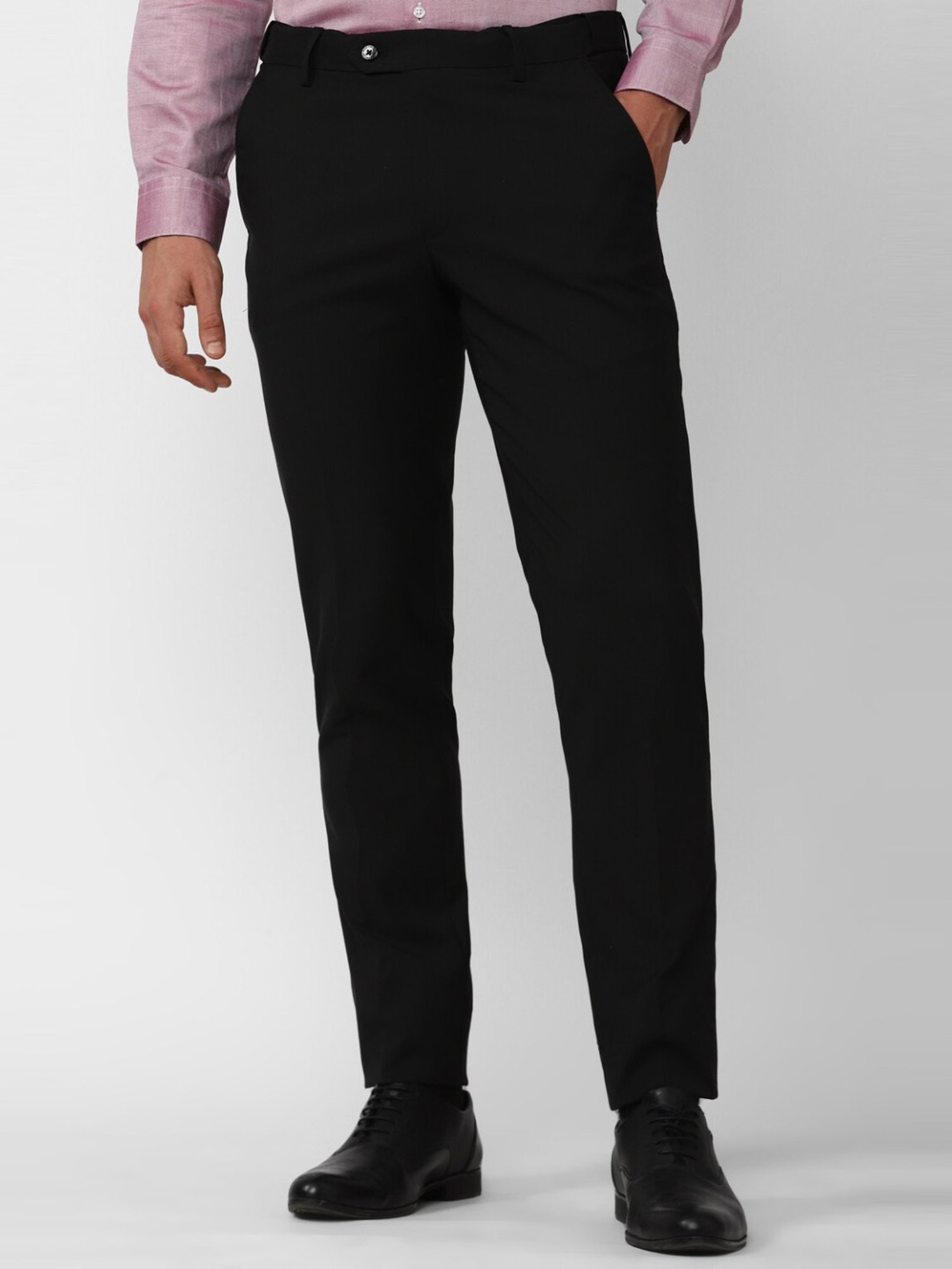 Peter England Black Cotton Slim Fit Trousers