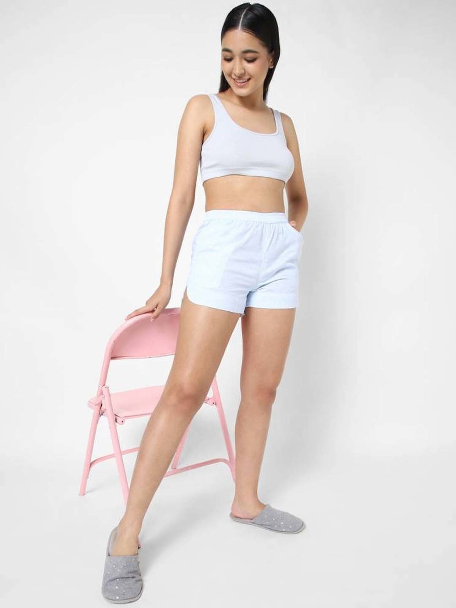 VASTRADO Powder Blue Cotton Mid Rise Shorts