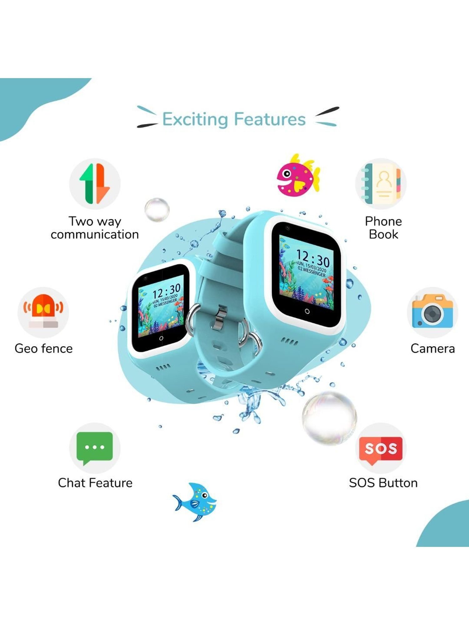 Turet Jellybean Kids Smart Watch, GPS Tracker with Voice & Video Call, 4G Sim Enabled (Blue)