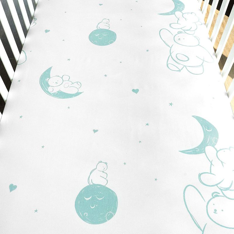 JumpOff Jo 100% Cotton Crib Sheet Set, Super Soft, Hypoallergenic, Breathable Crib Mattress Toppers, Bear & Moon, 2 Sheets