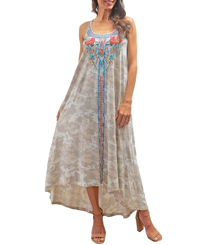 Karyn Seo Divya Faded Camoflage Embroidered Maxi Dress