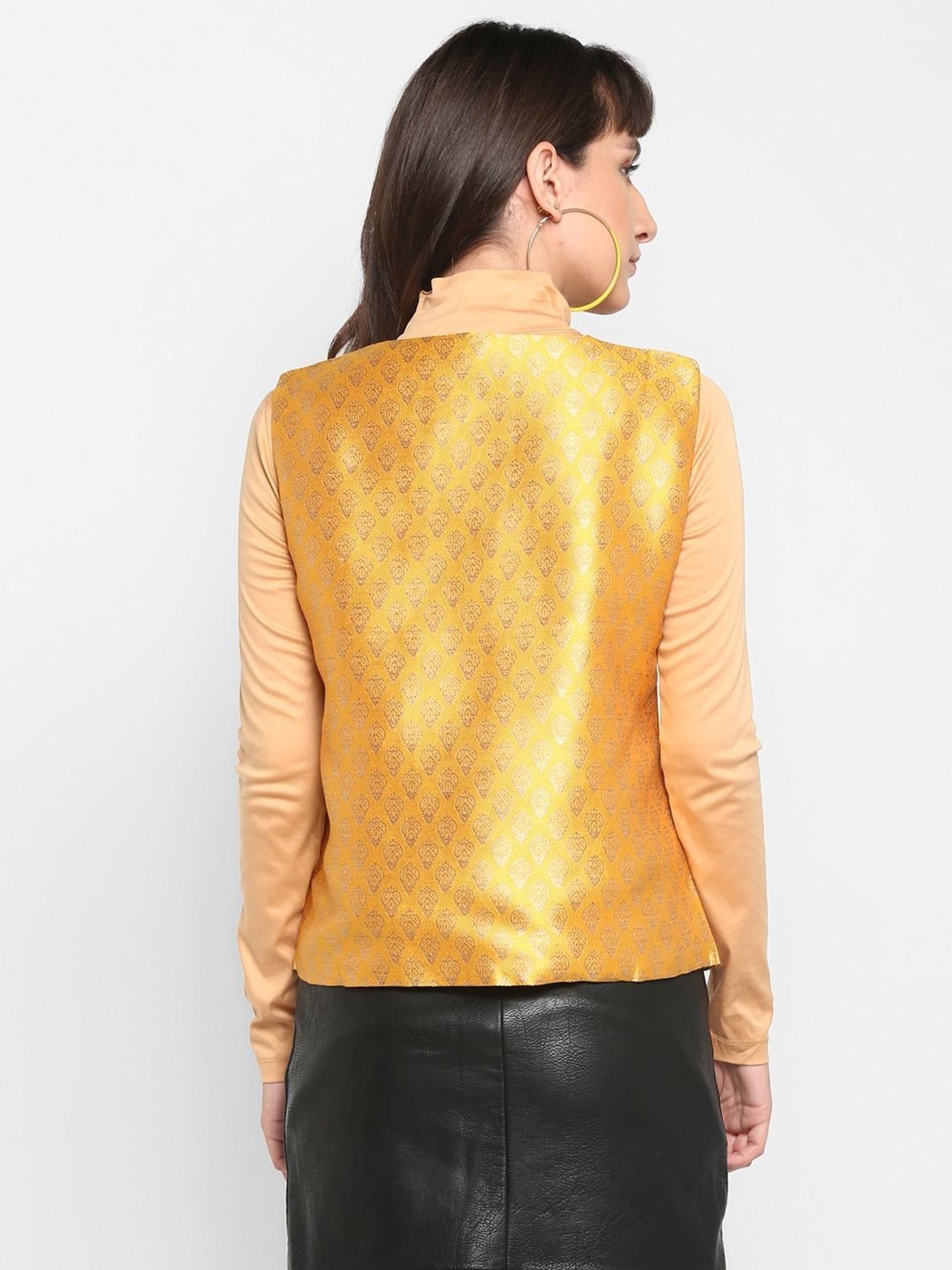 Hangup Mustard Jacquard Pattern Shrug
