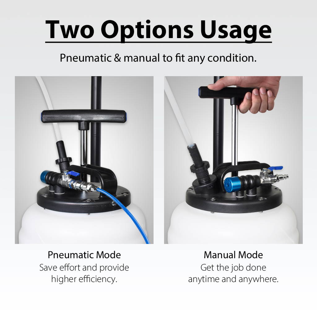 FIRSTINFO Upgraded 10.5 Liter Pneumatic/ Manual Oil Extractor/ Vacuum Pump Oil Changer w/ 6.5ft Brake Fluid Hose with Check Valve + Hoses Storage + Dust Cover