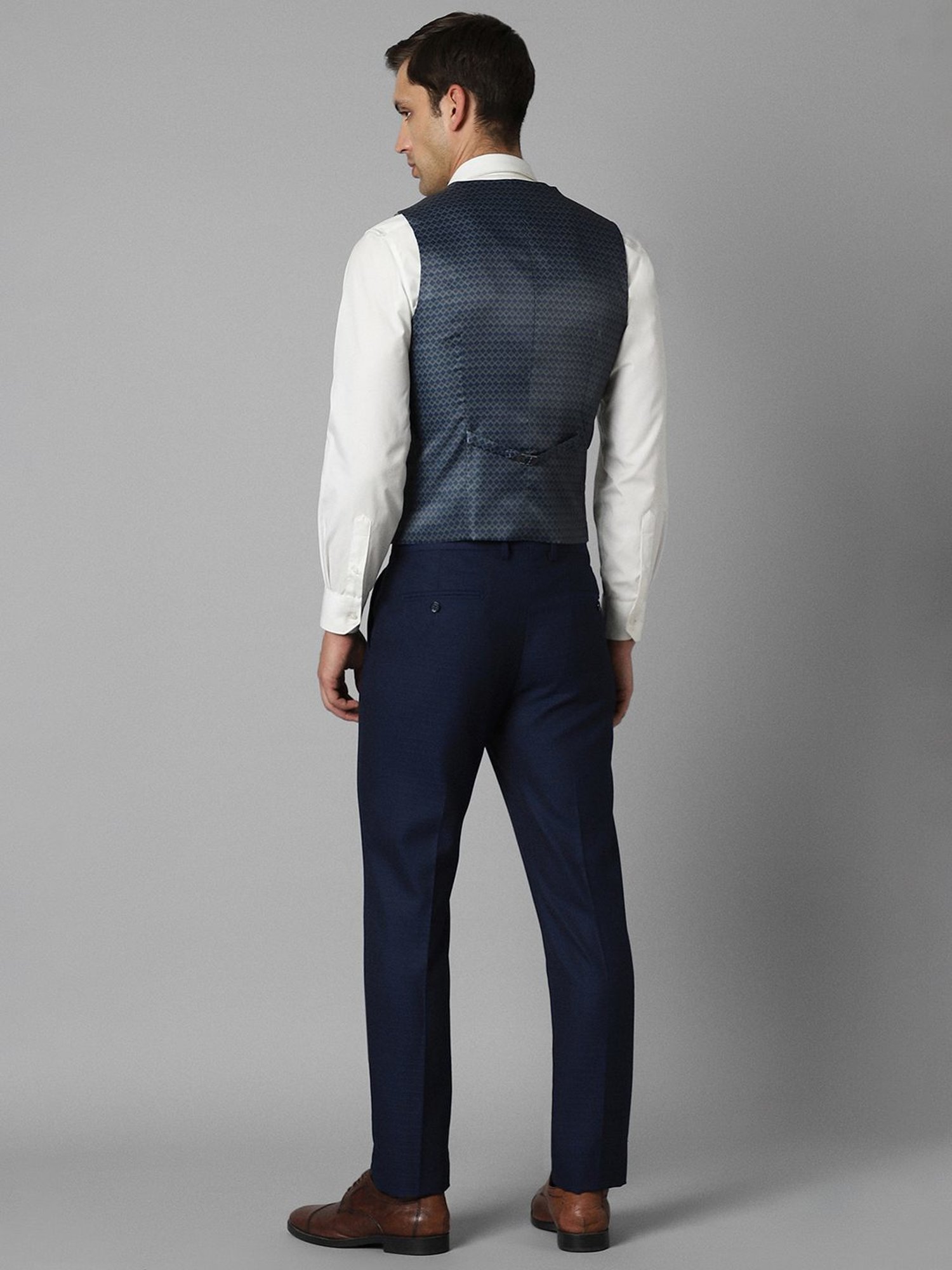 Louis Philippe Navy Slim Fit Printed Three Piece Suit