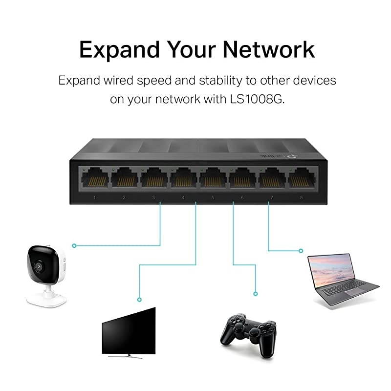Litewave 8 Port Gigabit Ethernet Switch | Desktop Ethernet Splitter | Plastic Case | Unshielded Network Switch | Plug Play | Fanless Quiet | Unmanaged LS1008G