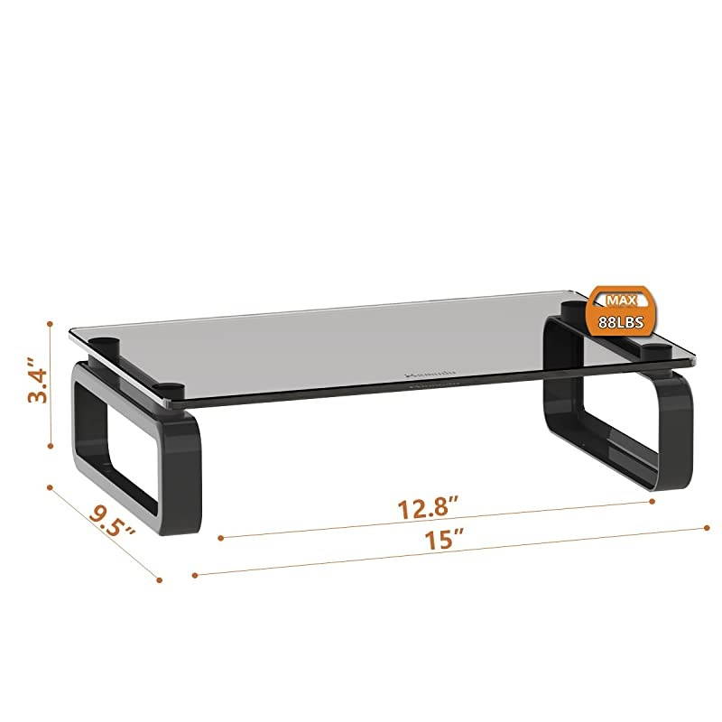 Monitor Stand Riser Multi Media Desktop Stand for Flat Screen LCD LED TV LaptopNotebookXbox One with Tempered Glass and Metal Legs Black HD02B001U
