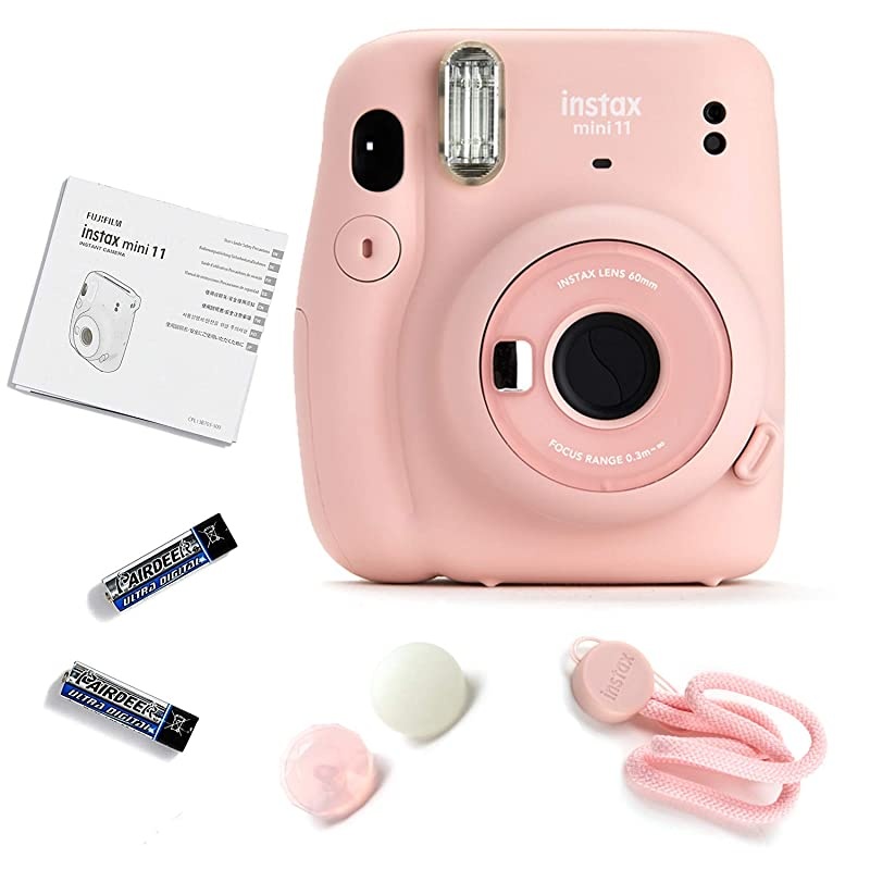 Instax Mini 11 Instant Camera Blush Pink 16654774 + Instax Mini Twin Pack Instant Film 16437396 + Single Pack Rainbow Film + Case + Travel Stickers