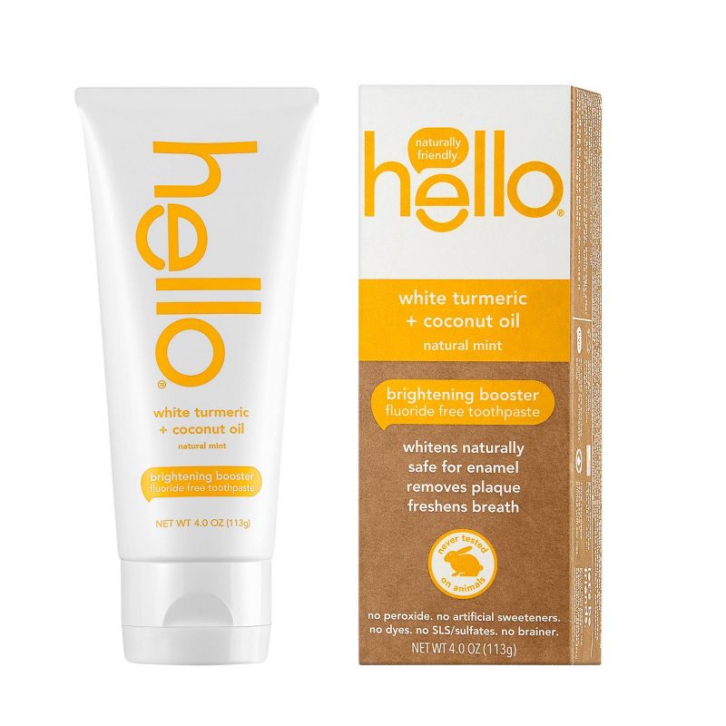 hello Brightening Booster White Turmeric Natural Mint Fluoride Free Toothpaste - 4oz