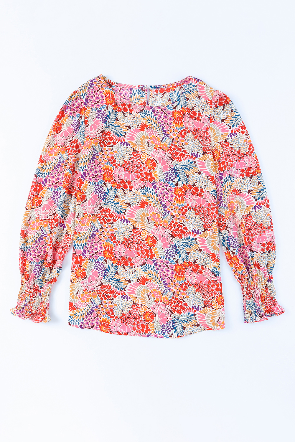 One World Apparel Jacquard Square Neck Short Sleeve Ivory Multi Floral Print Top