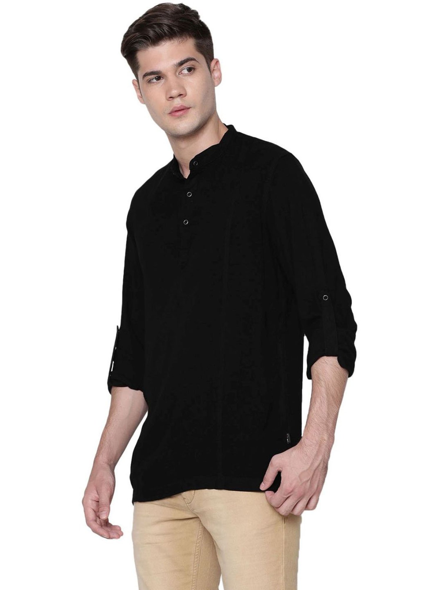 Identiti Black Tapered Fit Short Kurta