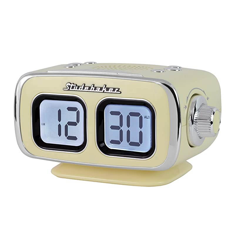 Display LCD AMFM Retro Clock Radio USB Bluetooth Auxin Bedroom Kitchen Counter Small Footprint Cream