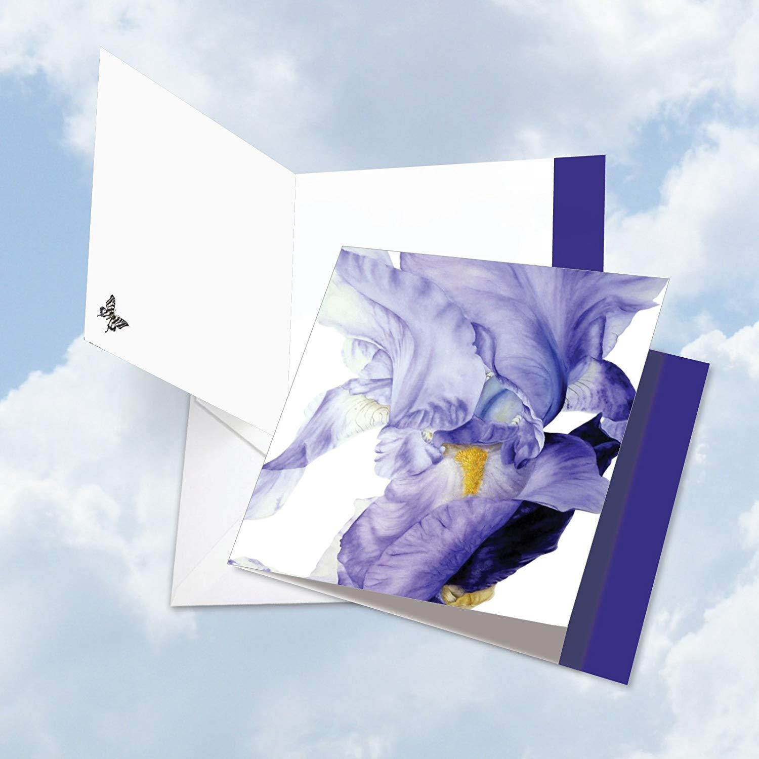 JQ4949DBDG Jumbo Birthday Square-Top Card: Iridescent Iris Featuring Silky Images of Iris Flower Petals, with Envelope (Extra Large Size: 8.25" x 9.75")