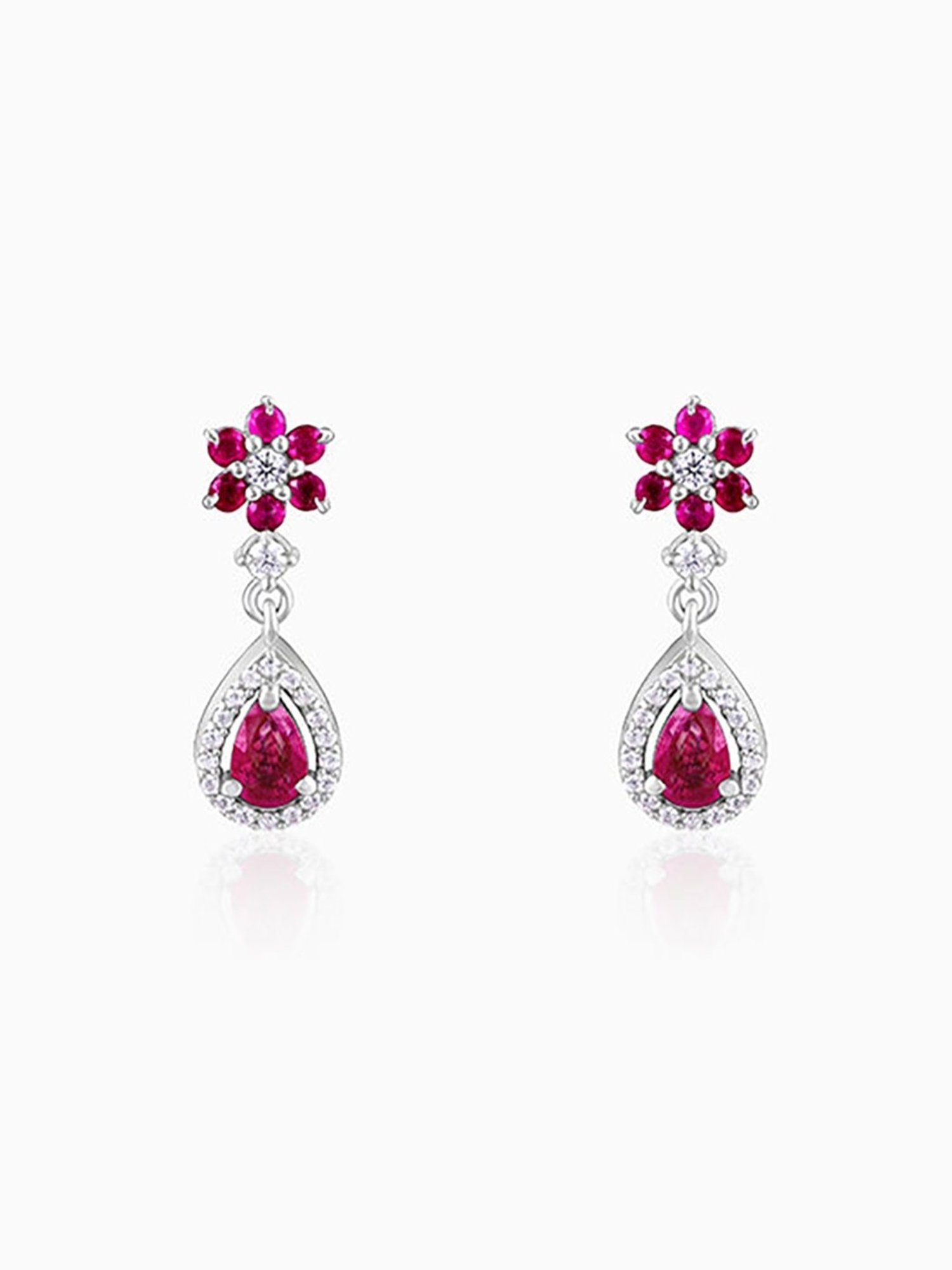 GIVA 92.5 Sterling Silver Pink Flower Drop Earrings for Women