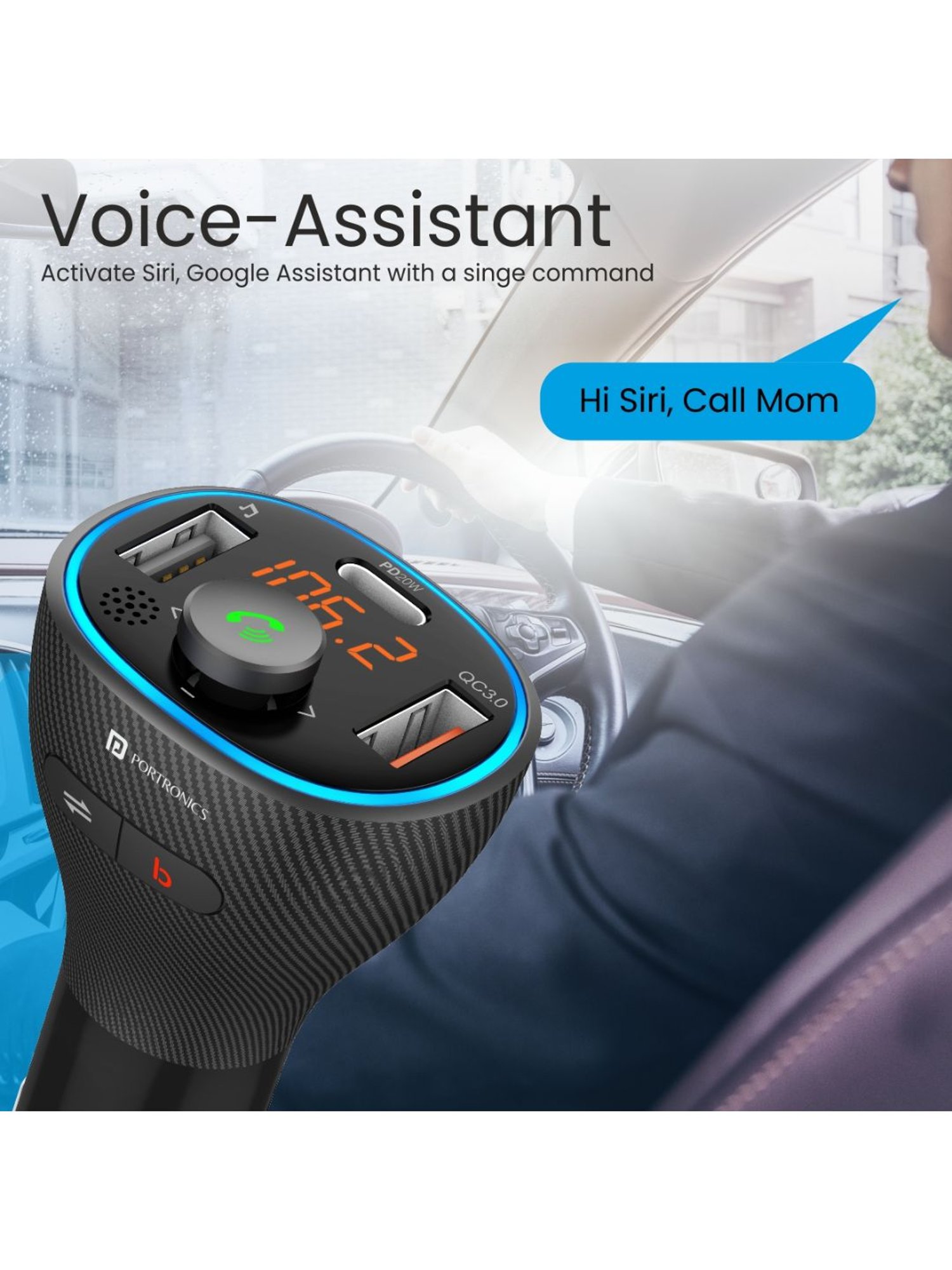 Portronics Auto 15 POR-1265 Car Radio Adapter with Bluetooth and FM Transmitter (Black)