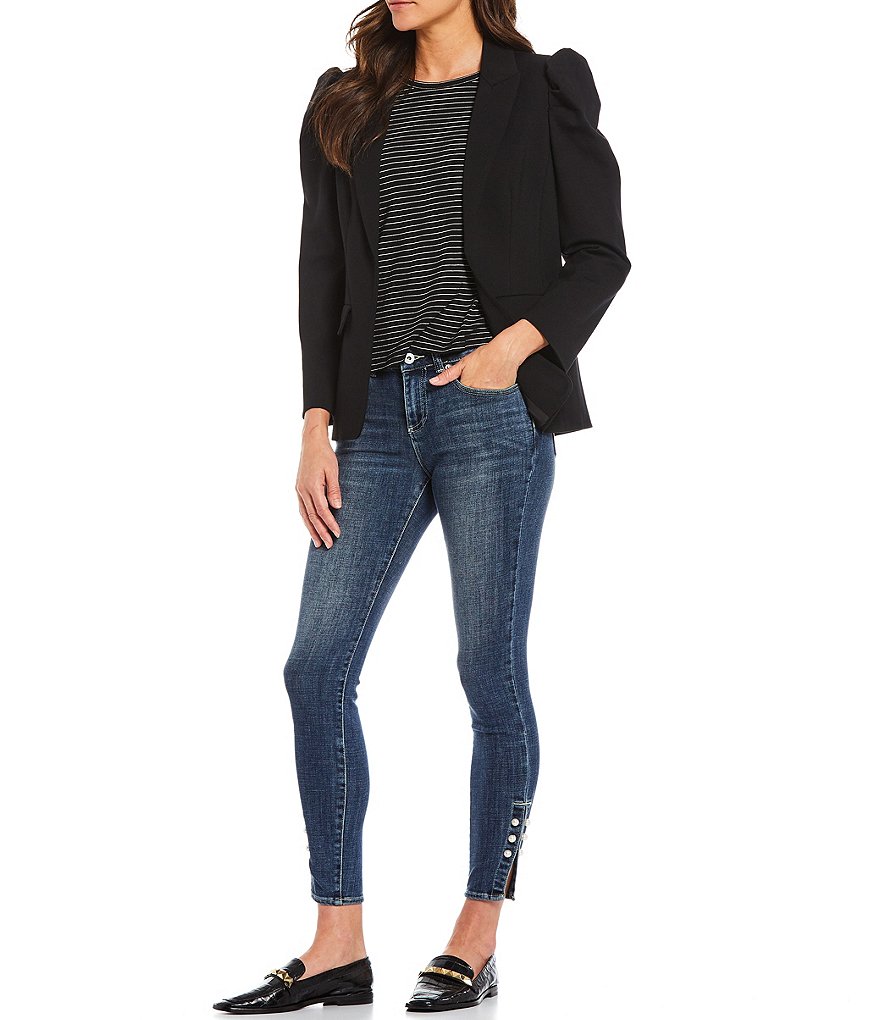 CeCe Long Sleeve Puff Shoulder Faux Pocket Ponte Blazer