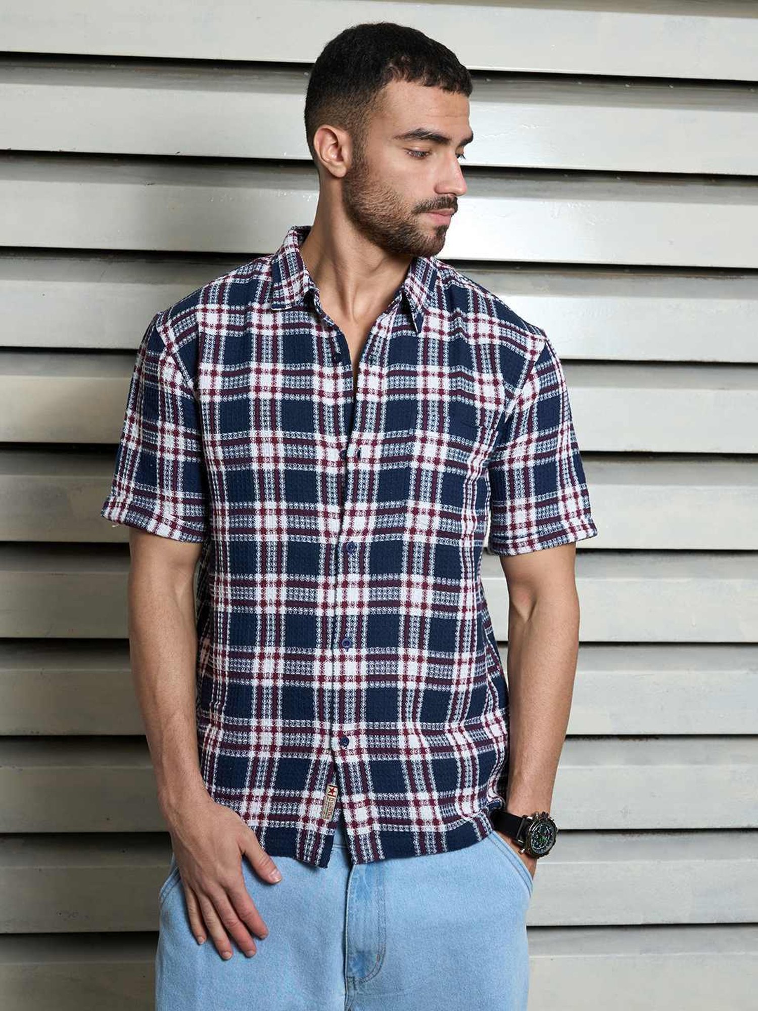 High Star Multi Cotton Regular Fit Checked Shirt