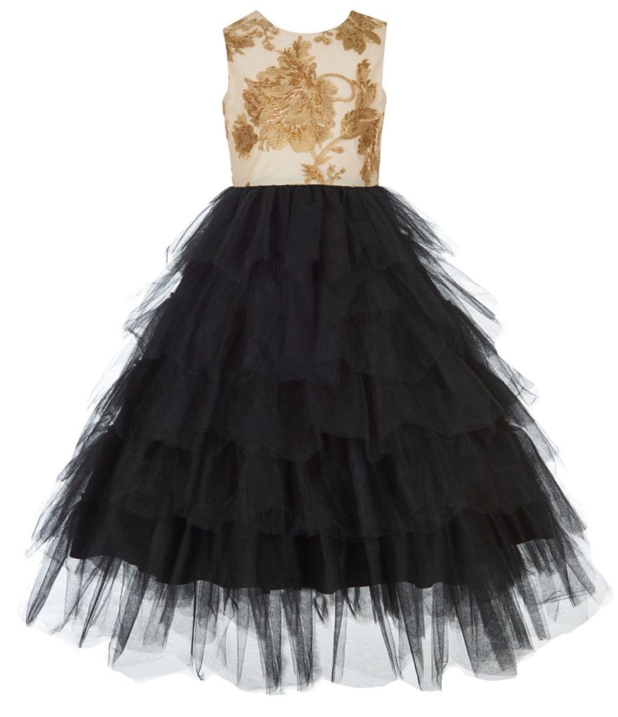 Badgley Mischka Big Girls 7-14 Floral/Tiered Long Fit-And-Flare Dress