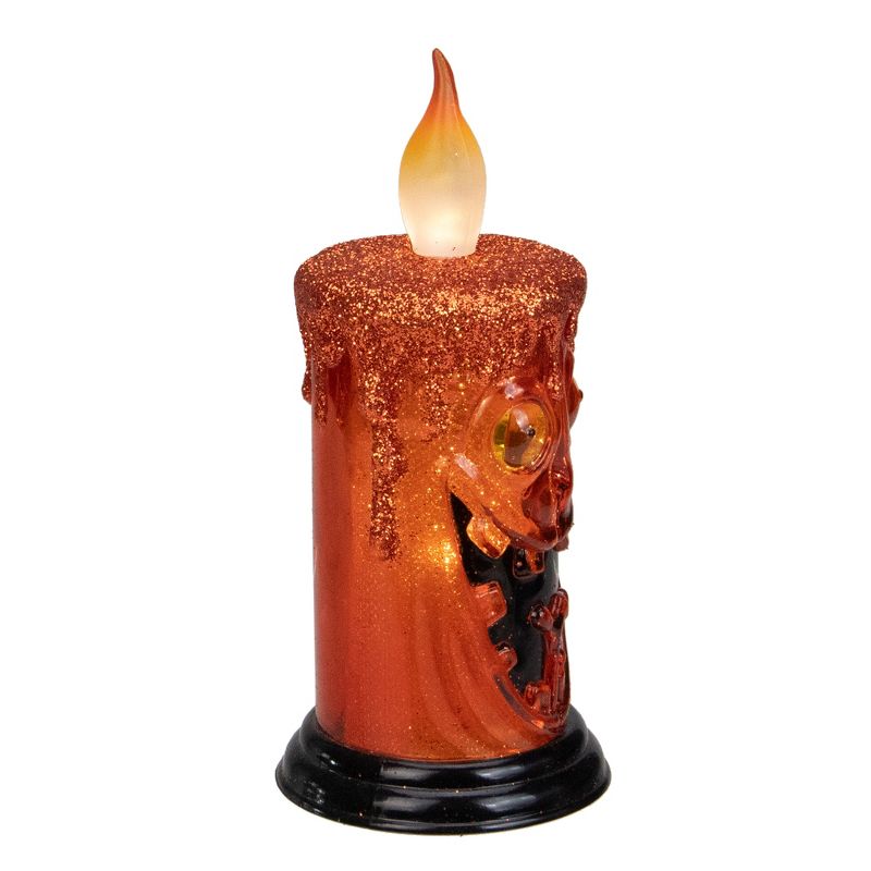 Kurt S. Adler 5.25" Battery Operated Orange Scary Face Halloween LED Candle