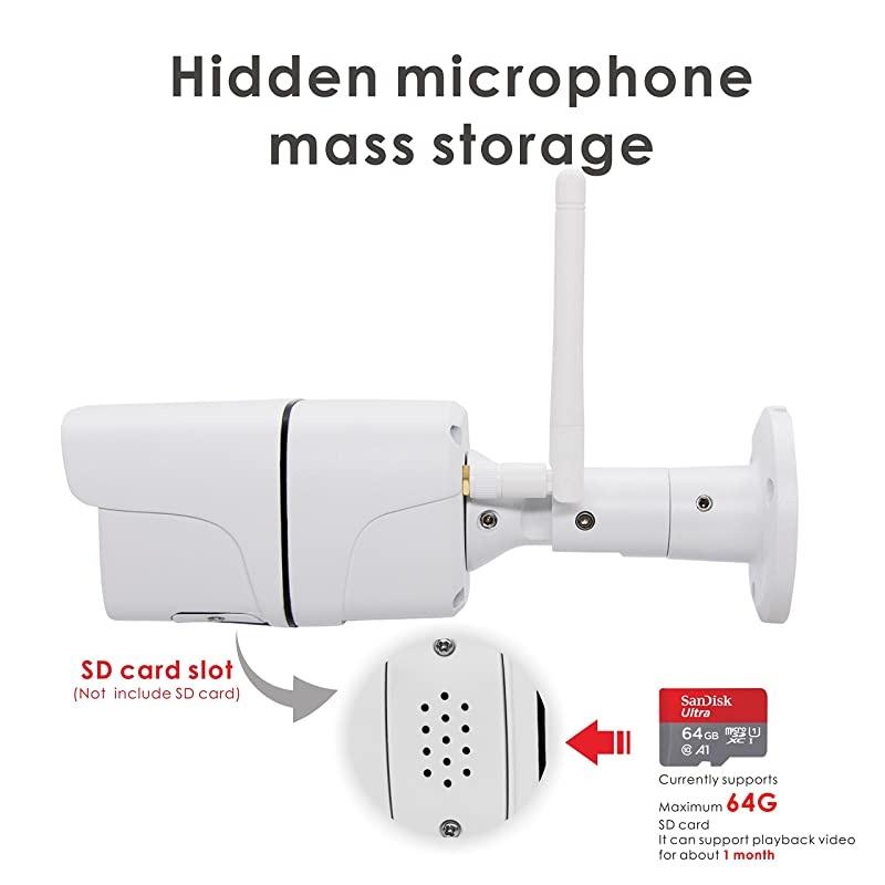 1080P WiFi IP Bullet Security Camera 2MP Onvif Network CCTV Camera IP66 Waterproof OutdoorIndoor 49ft IR Night Vision Audio inBuiltin Microphone Support Max 64GB SD CardExternal