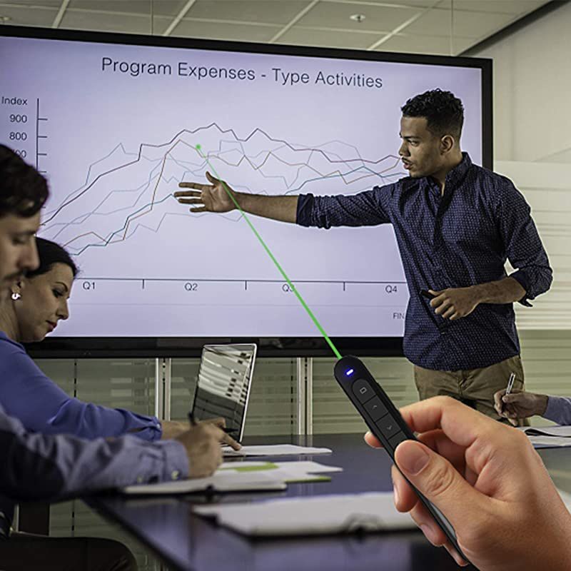 Wireless Presenter Green Light Rechargeable Presentation Remote Powerpoint Clicker with Laser Pointer PPT Slides Clicker Support Hyperlink RF 24GHz