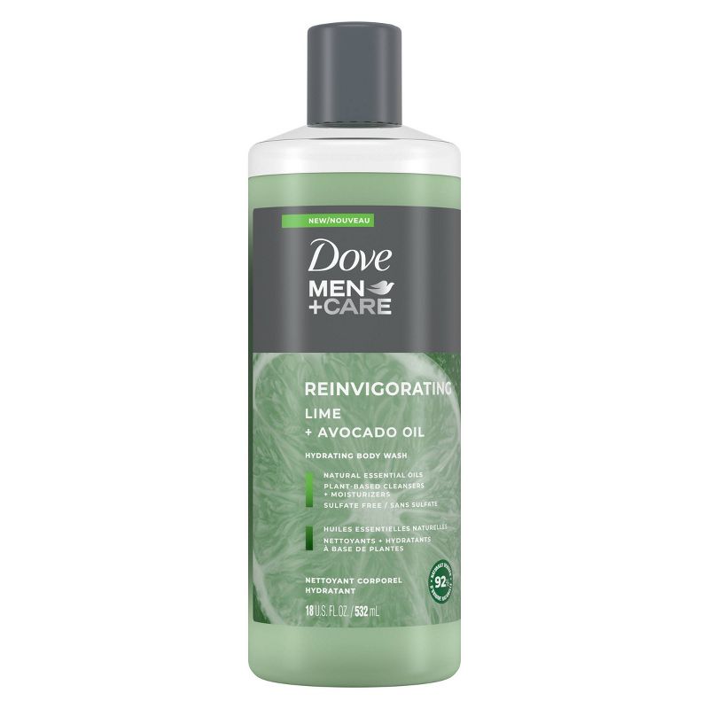 Dove Men + Care Reinvigorating Lime + Avocado Oil Plant Based Hydrating Body Wash - 18 fl oz