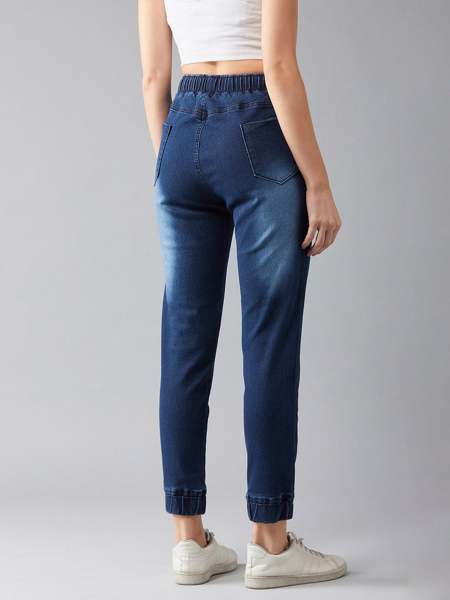 DOLCE CRUDO Navy Mid Rise Denim Joggers