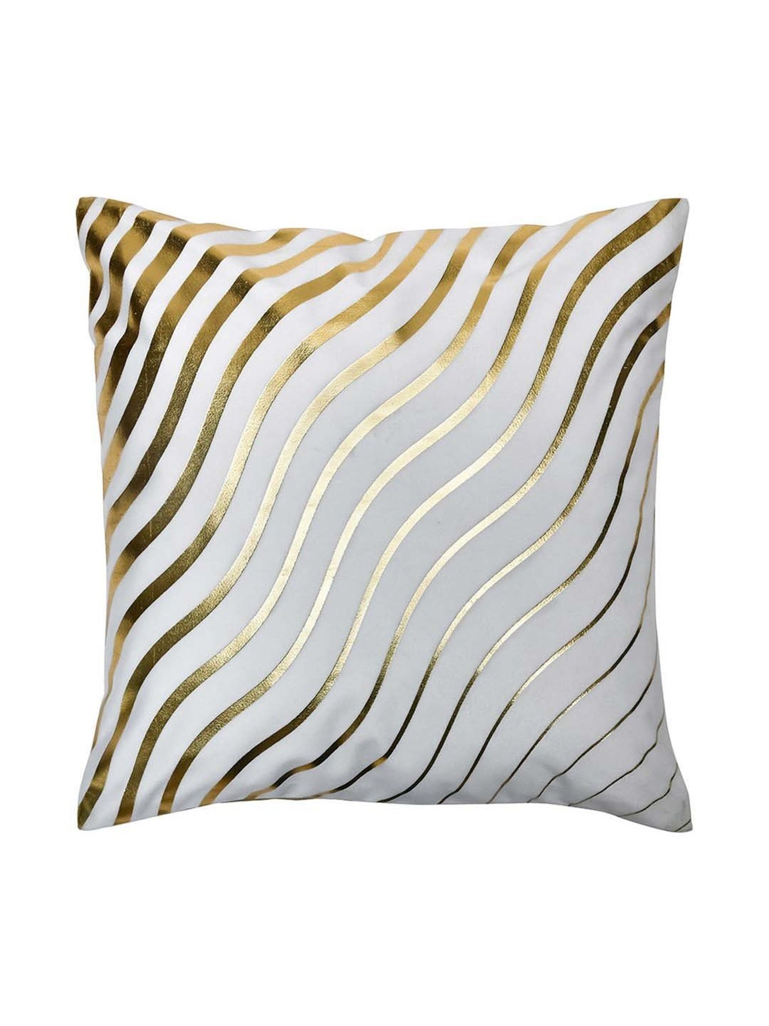 @home Nilkamal Off White & Gold Polyester Cushion Cover