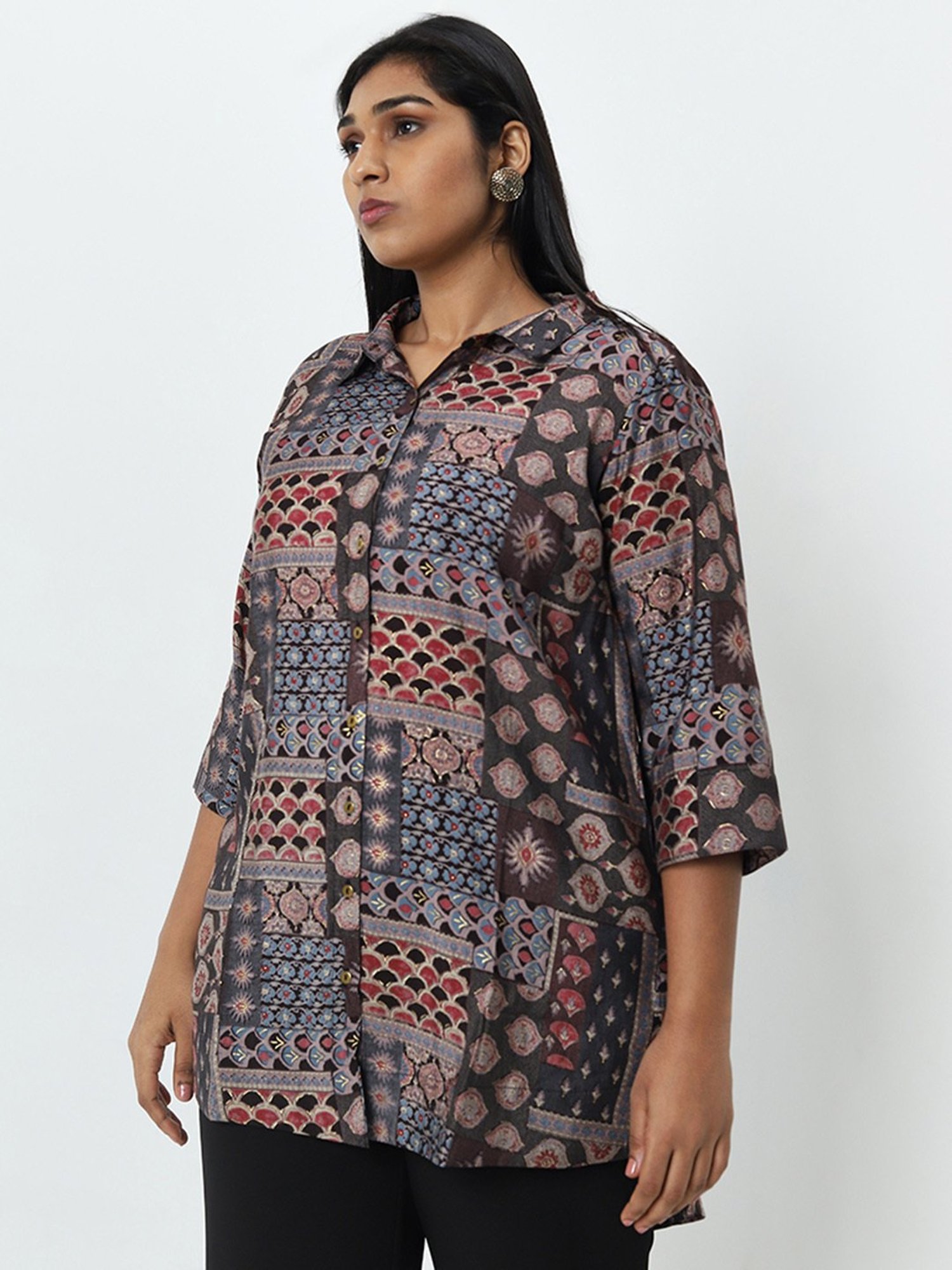 Diza by Westside Brown Abstract Printed High-Low Tunic