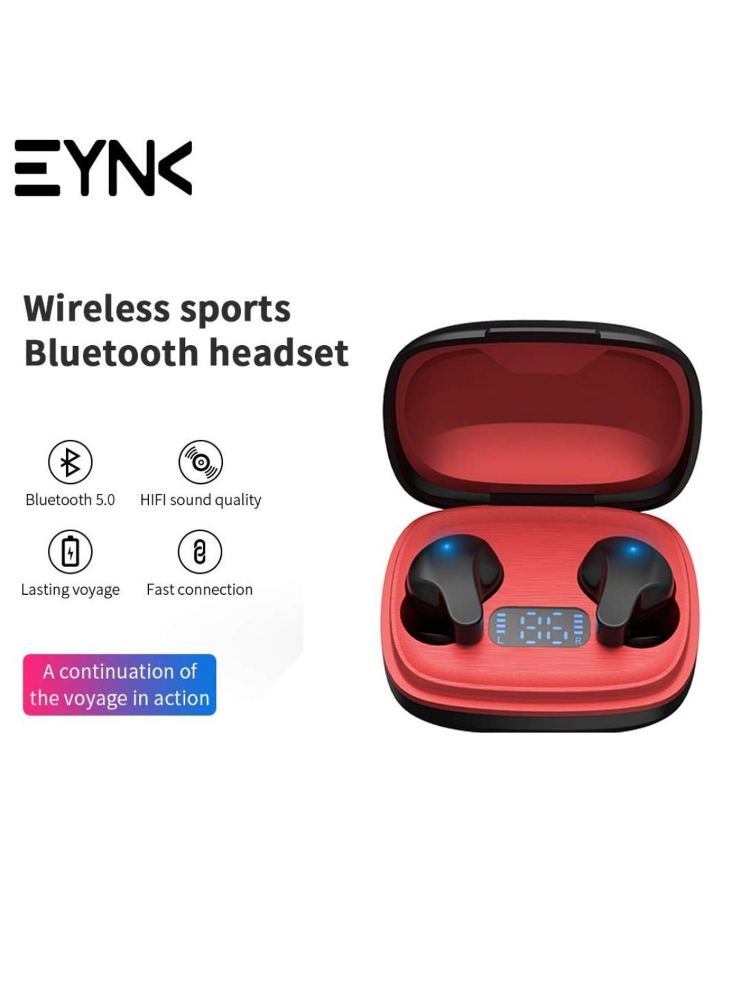 Eynk Airzip M1 True Wireless Tws, Bluetooth 5.0 (Black/Red)
