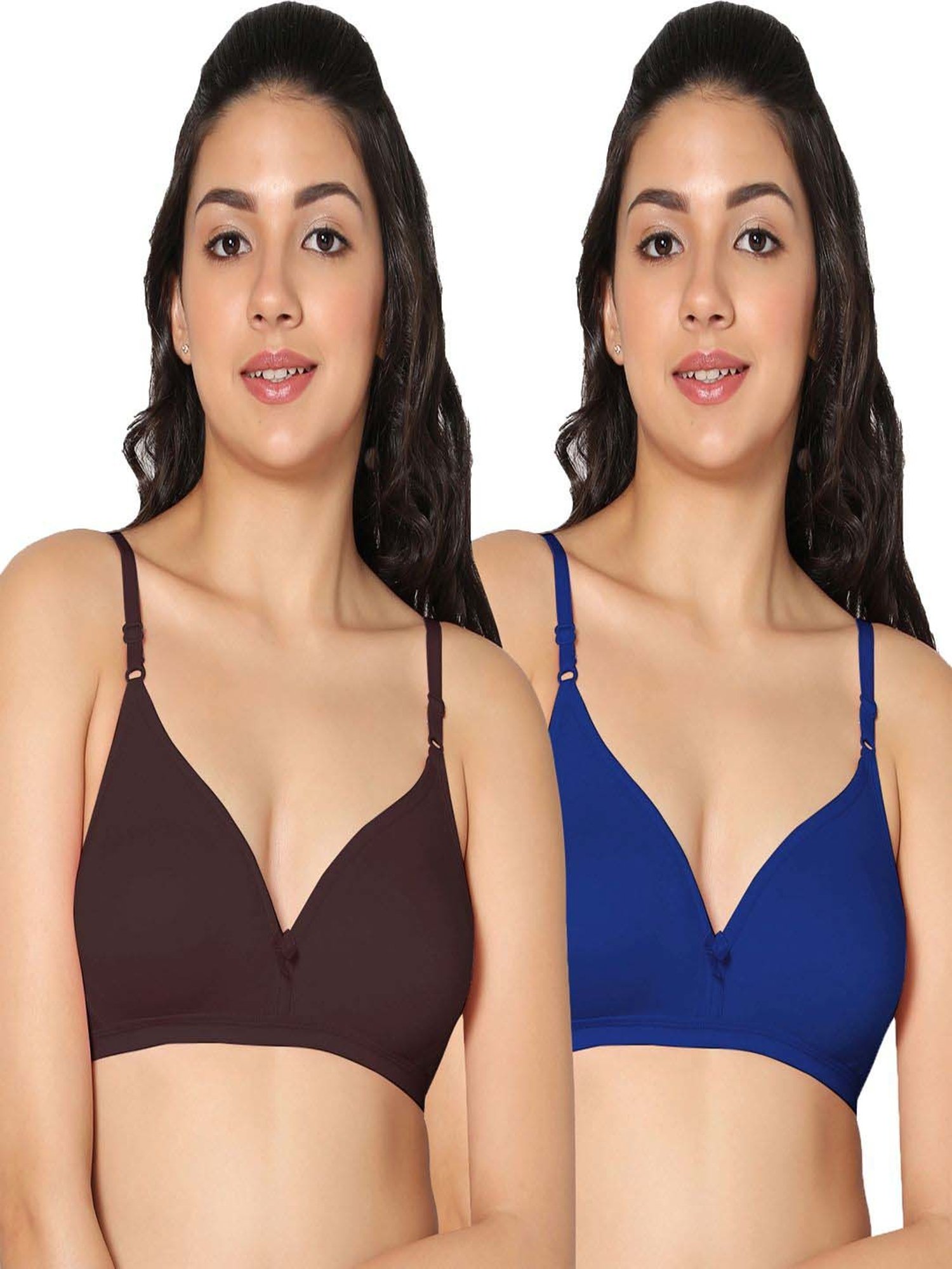 IN CARE Brown & Blue Cotton T-Shirt Bras - Pack Of 2