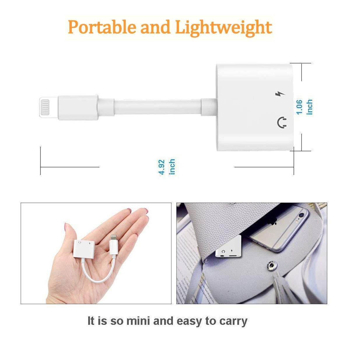 HXYPPY Compatible iPhone Audio Adapter to 3.5mm Jack Headphone Adaptor Replacement iPhone X 8/8Plus 7/7Plus Earphone 3.5mm Aux Audio & Charging & Music Headset Cable Support iOS 11.4 System