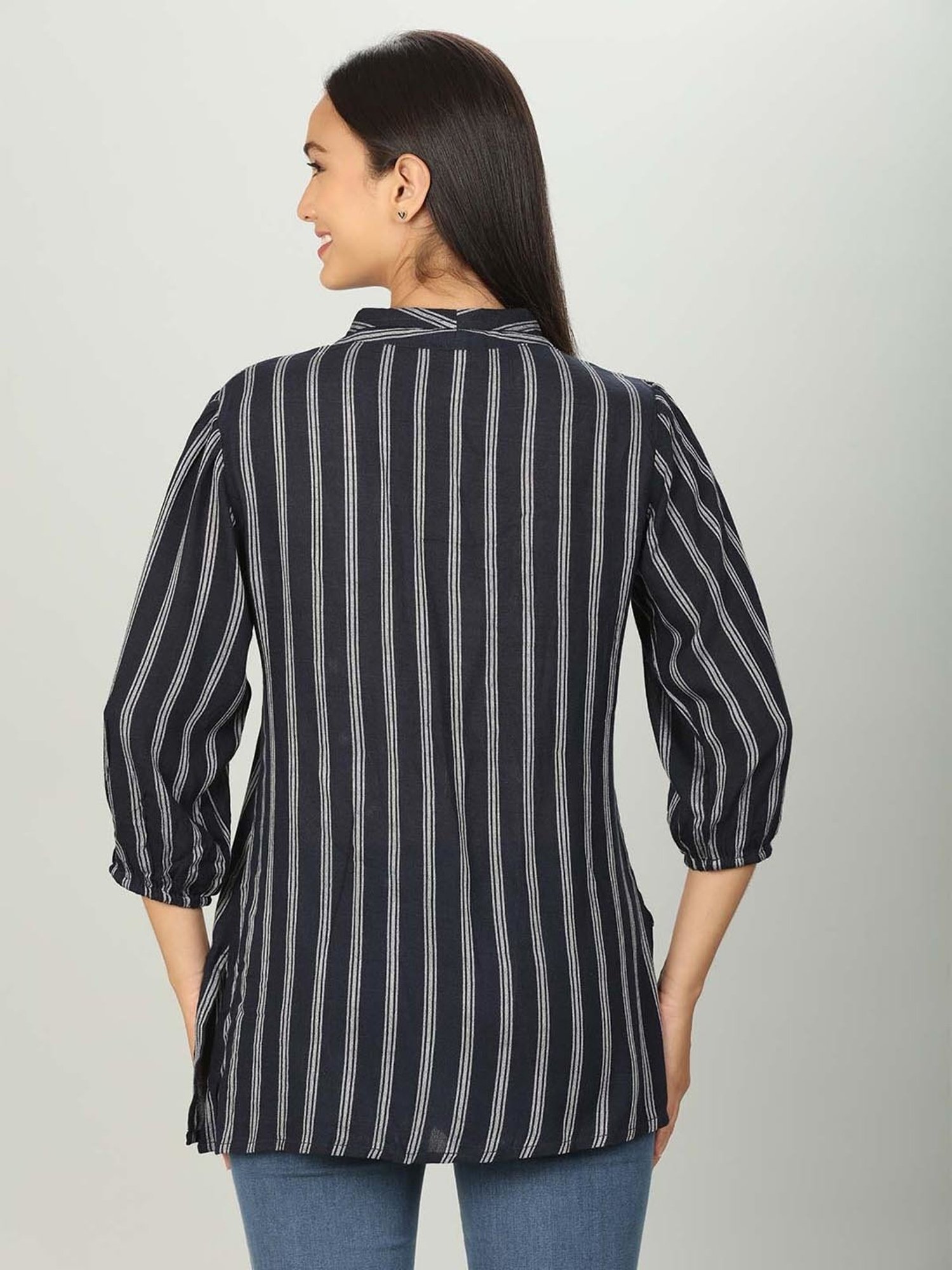 Mustard Navy Striped Shirt