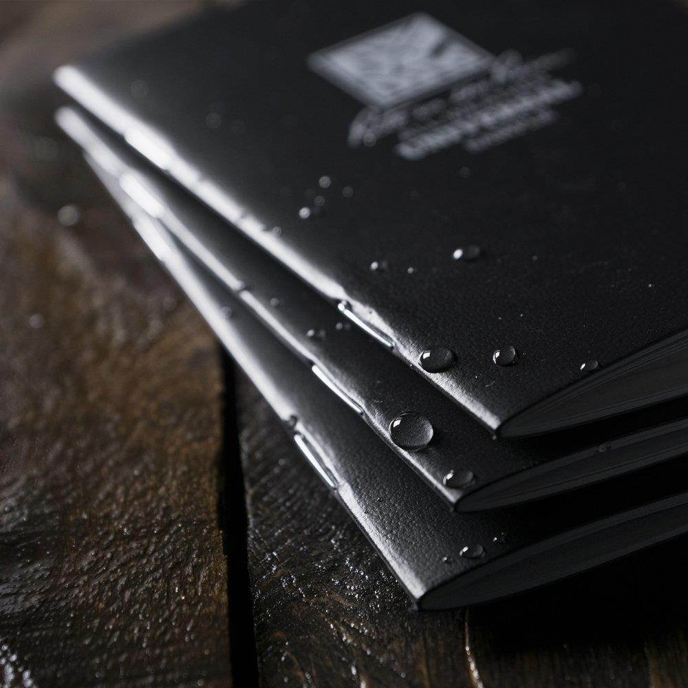 Rite in the Rain Weatherproof Mini-Stapled Notebook, 3 1/4" x 4 5/8", Black Cover, Universal Pattern, 3 Pack (No. 771FX-M)