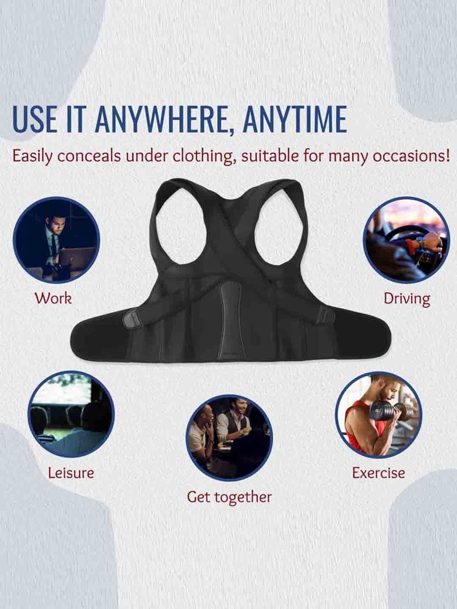 HealthSense Posture Corrector for Men, Back Pain Relief with Back Support Belt (Large) - Black