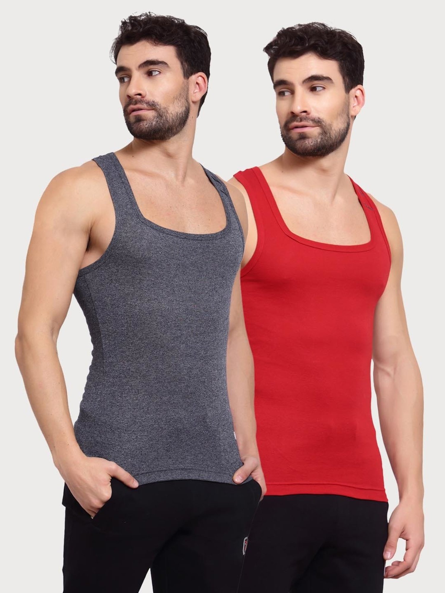 Zoiro Navy Melange & Red Regular Fit Vest - Pack of 2