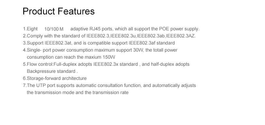 POE 8*10/100Mbps /in 48V ports camera AP fast Ethernet Switch IP support /bridge RJ45 with 8 wall real / ceiling
