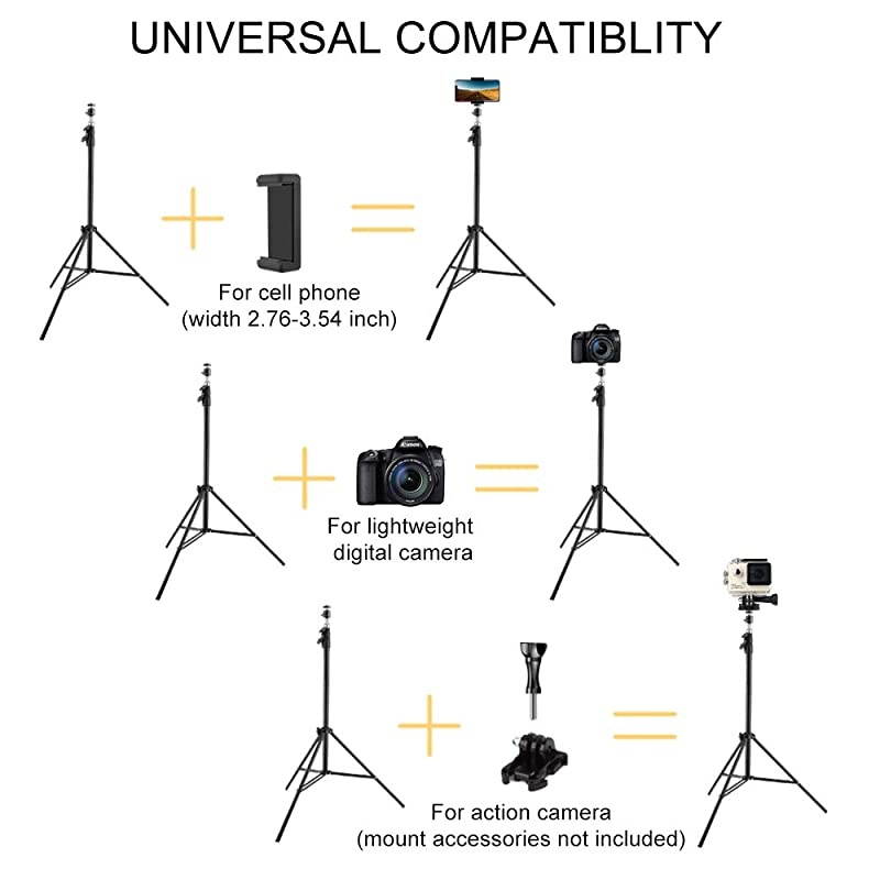 Tripod Tall, Extend to 82 Inch Tripod with Cell Holder, Tall Tripod for Cell s, Lightweight DSLRs, Digital Cameras and Action Cameras for Taking Photos and YouTube Videos (82")