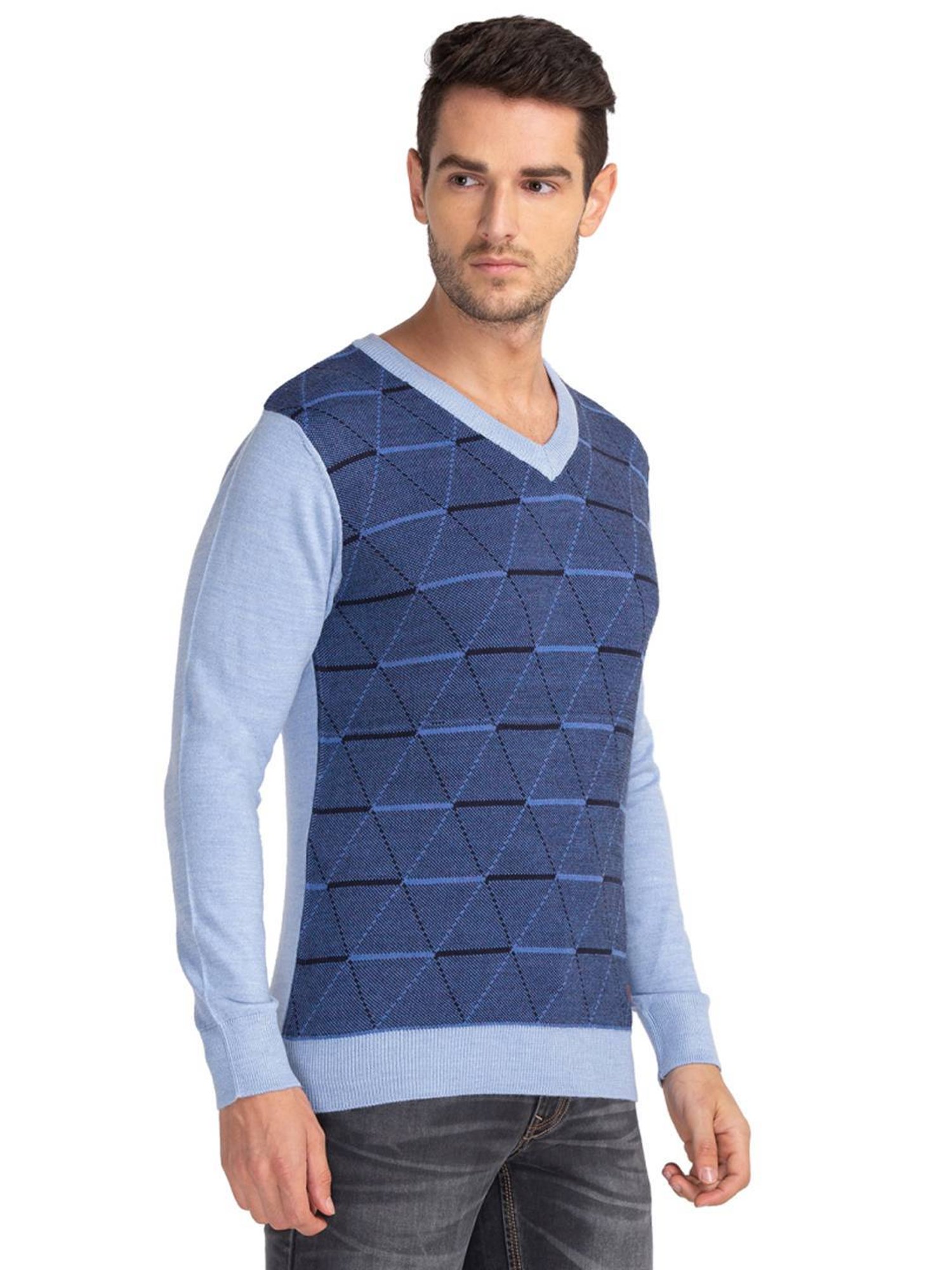 Parx Blue Regular Fit Argyle Sweaters