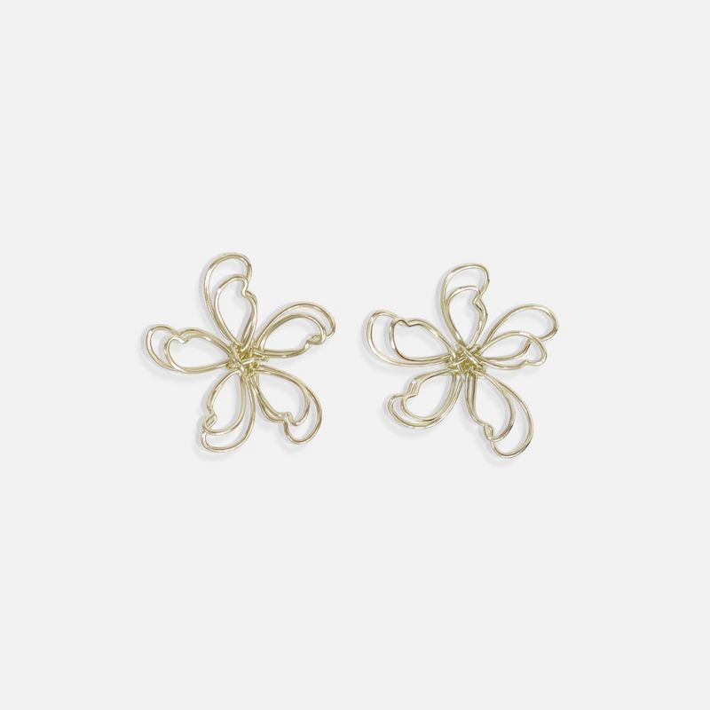 Sanctuary Project 3D Modern Art Wire Flower Stud Earrings Gold