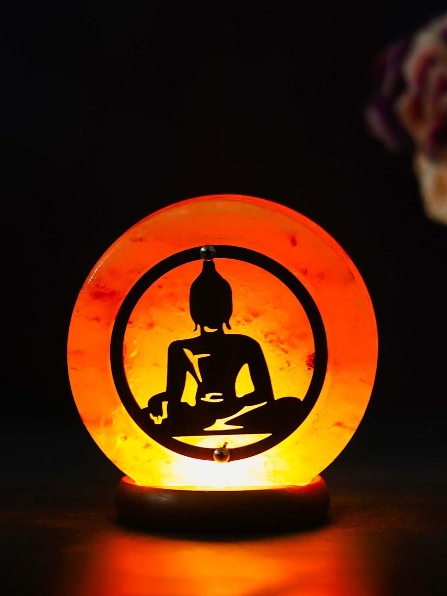 eCraftIndia Meditating Lord Buddha Decorative Himalayan Salt Lamp with Wooden Base