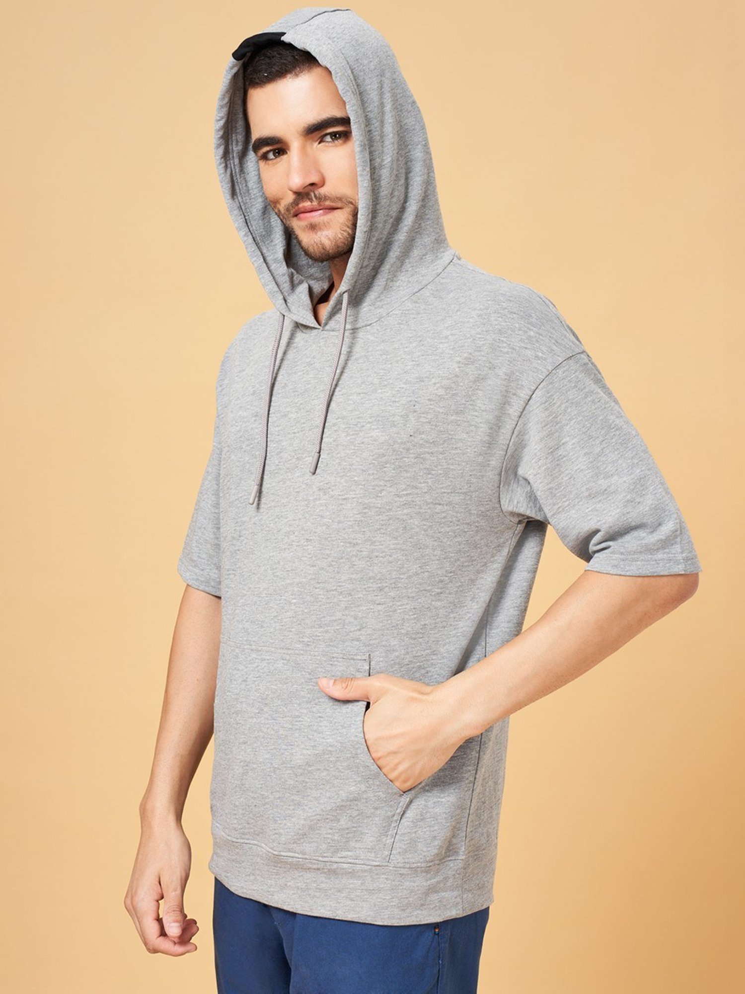 Urban Ranger by Pantaloons Grey Melange Cotton Regular Fit Hooded Sweatshirt